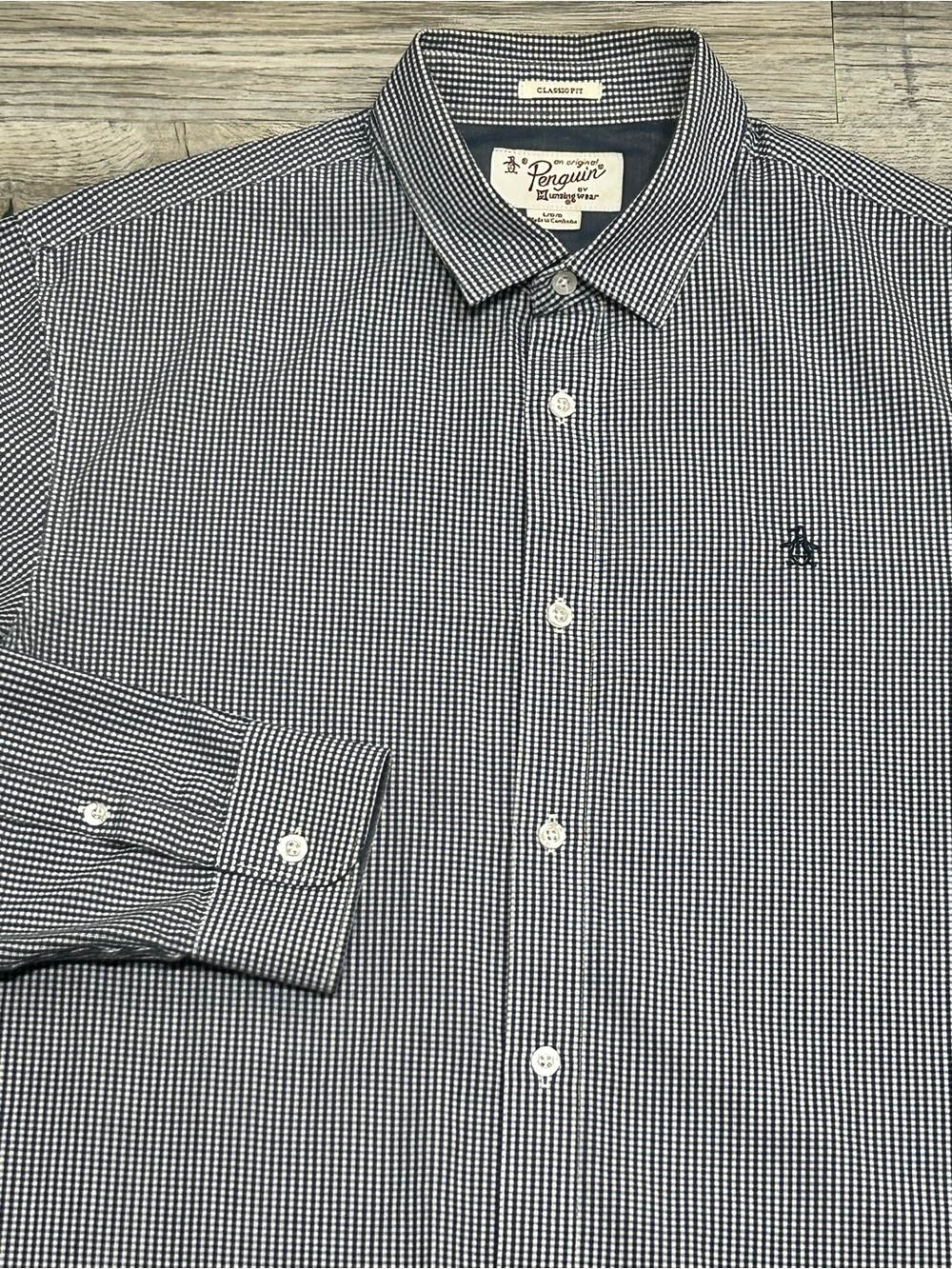 Original Penguin Mens Large Classic Fit Gingham Long Sleeve